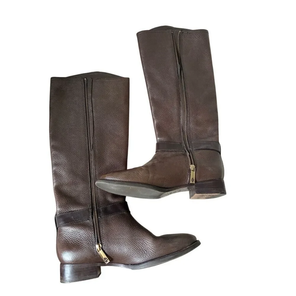 Tory Burch Elian Leather Tall Riding Boots size‎ 9.5 Brown